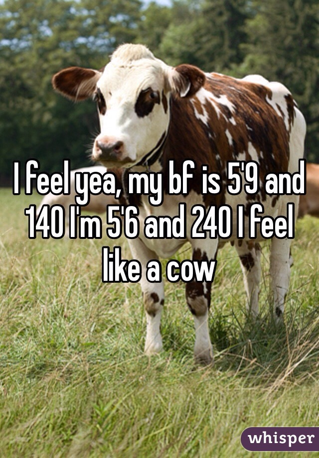 I feel yea, my bf is 5'9 and 140 I'm 5'6 and 240 I feel like a cow