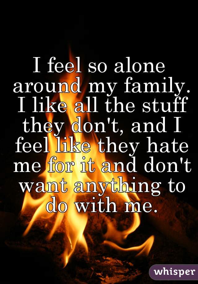I feel so alone around my family. I like all the stuff they don't, and I feel like they hate me for it and don't want anything to do with me.