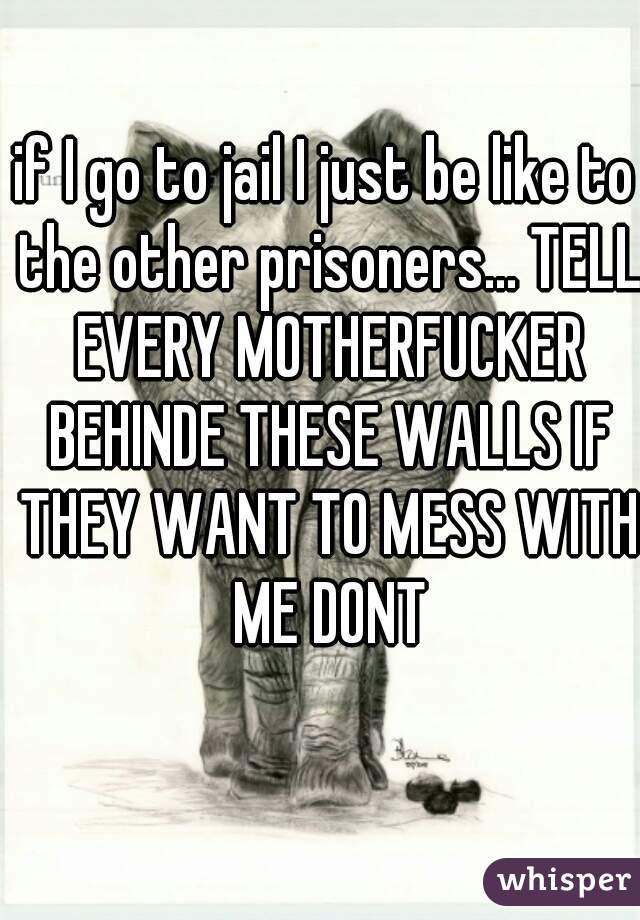 if I go to jail I just be like to the other prisoners... TELL EVERY MOTHERFUCKER BEHINDE THESE WALLS IF THEY WANT TO MESS WITH ME DONT
