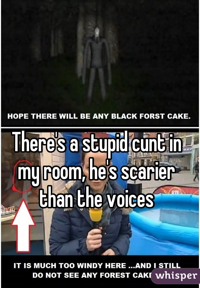 There's a stupid cunt in my room, he's scarier than the voices