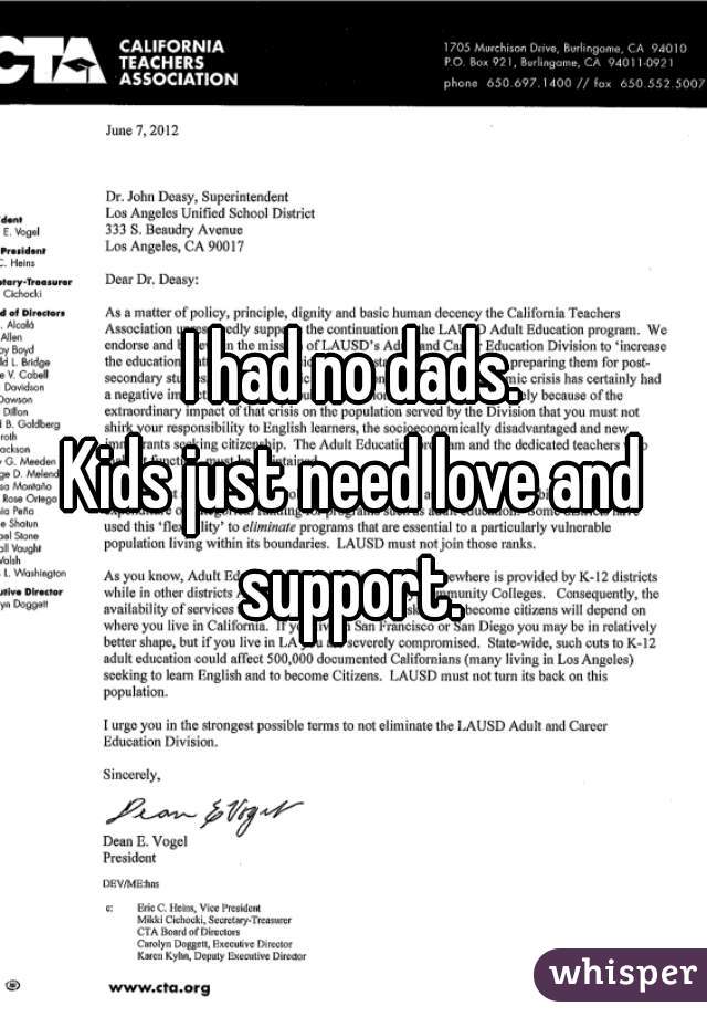 I had no dads.
Kids just need love and support. 