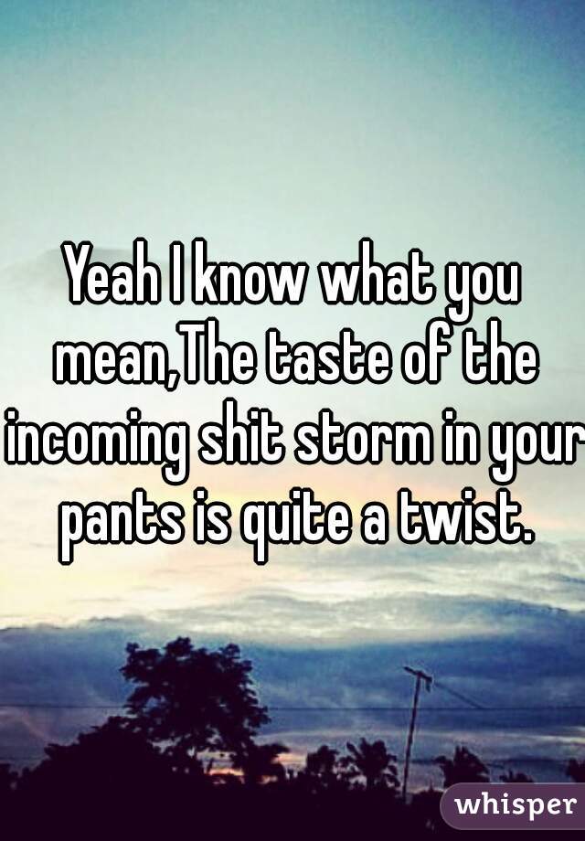 Yeah I know what you mean,The taste of the incoming shit storm in your pants is quite a twist.