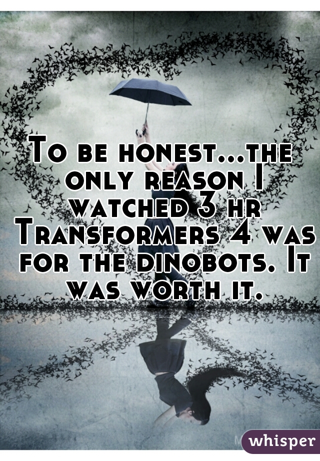 To be honest...the only reason I watched 3 hr Transformers 4 was for the dinobots. It was worth it.