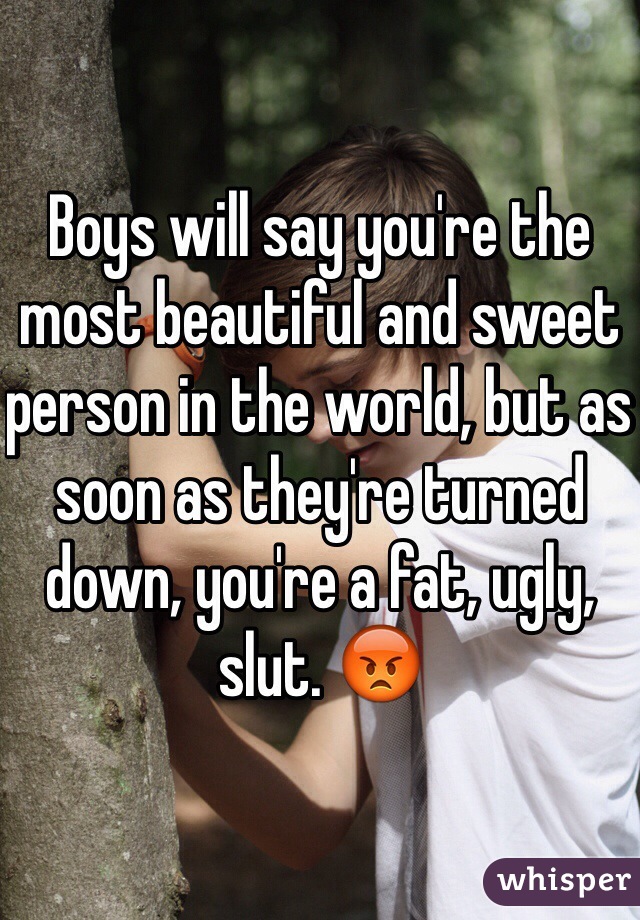 Boys will say you're the most beautiful and sweet person in the world, but as soon as they're turned down, you're a fat, ugly, slut. 😡