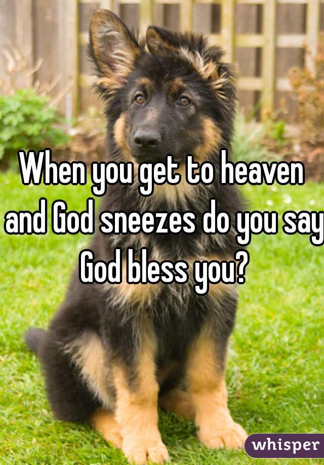 When you get to heaven and God sneezes do you say God bless you?
