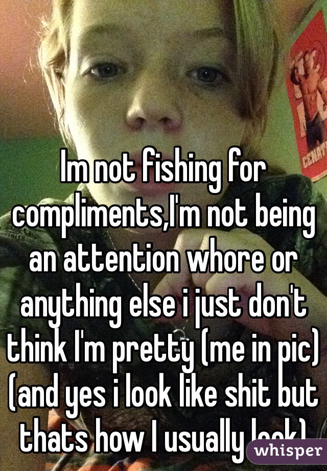 Im not fishing for compliments,I'm not being an attention whore or anything else i just don't think I'm pretty (me in pic)(and yes i look like shit but thats how I usually look)