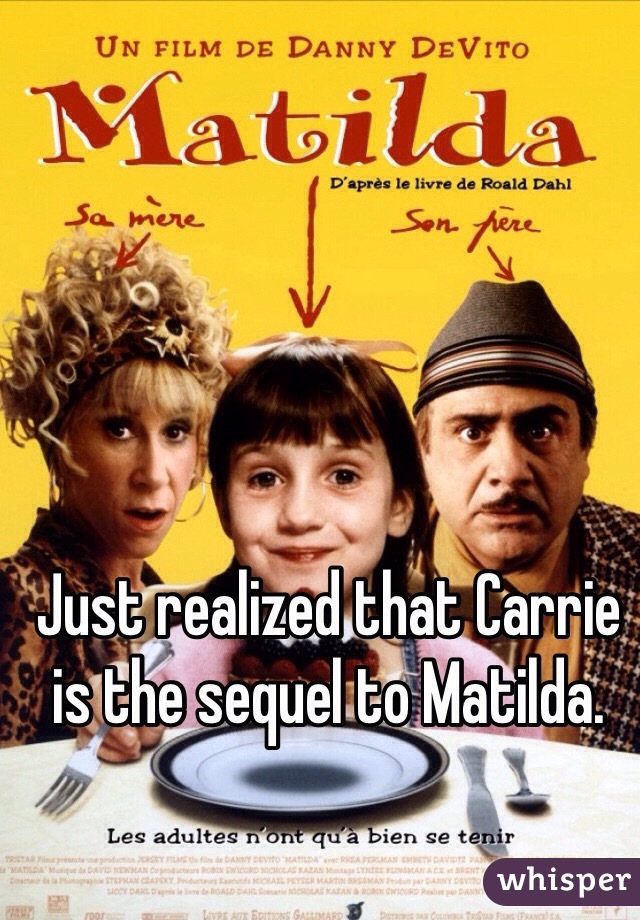Just realized that Carrie is the sequel to Matilda. 