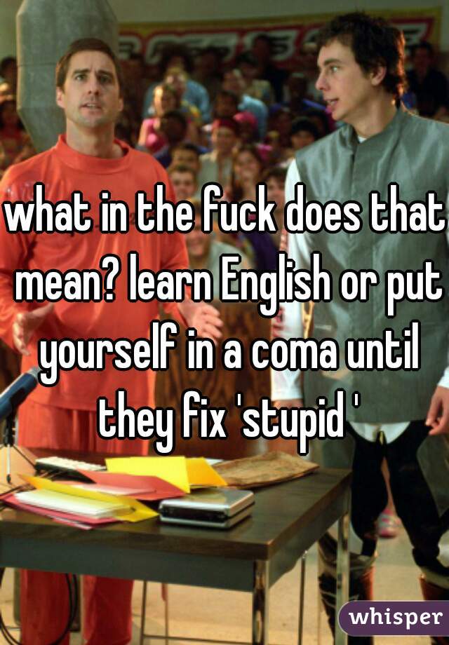 what in the fuck does that mean? learn English or put yourself in a coma until they fix 'stupid '