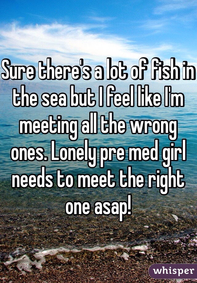 Sure there's a lot of fish in the sea but I feel like I'm meeting all the wrong ones. Lonely pre med girl needs to meet the right one asap! 