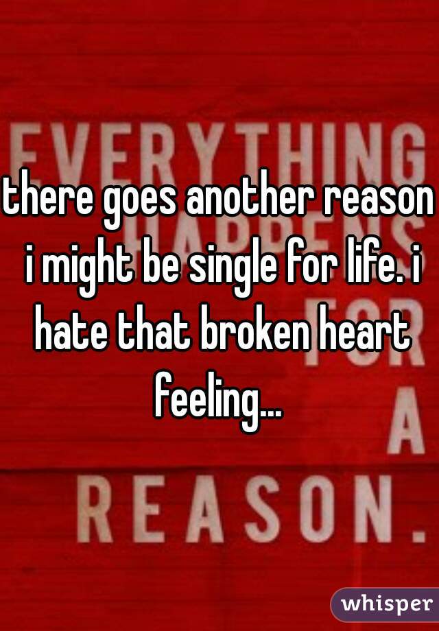 there goes another reason i might be single for life. i hate that broken heart feeling... 