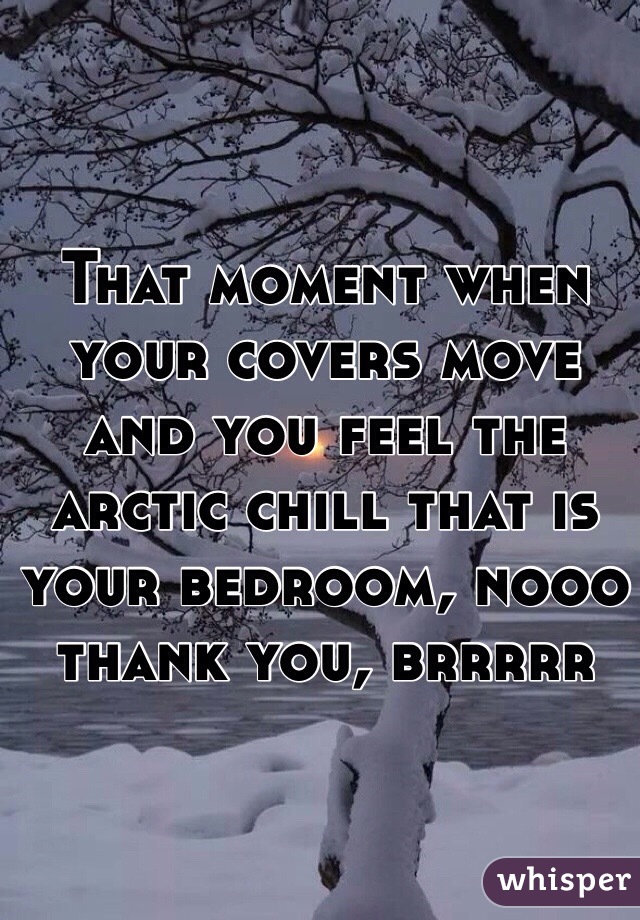 That moment when your covers move and you feel the arctic chill that is your bedroom, nooo thank you, brrrrr
