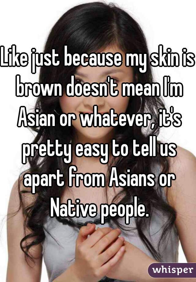 Like just because my skin is brown doesn't mean I'm Asian or whatever, it's pretty easy to tell us apart from Asians or Native people.