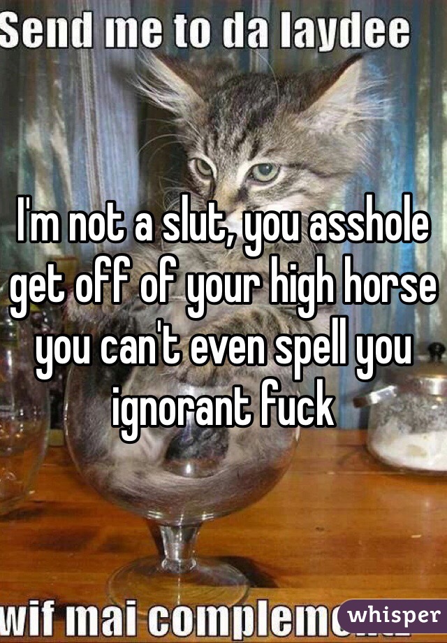 I'm not a slut, you asshole get off of your high horse you can't even spell you ignorant fuck 