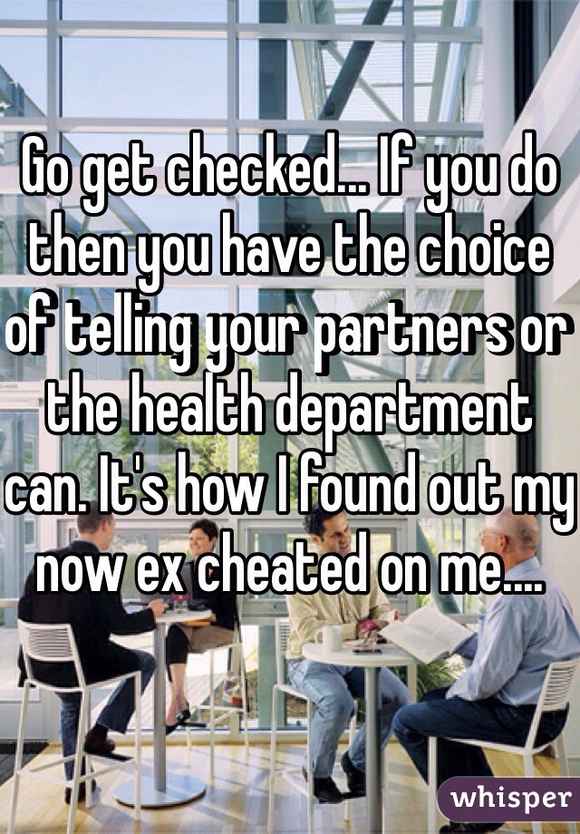 Go get checked... If you do then you have the choice of telling your partners or the health department can. It's how I found out my now ex cheated on me.... 