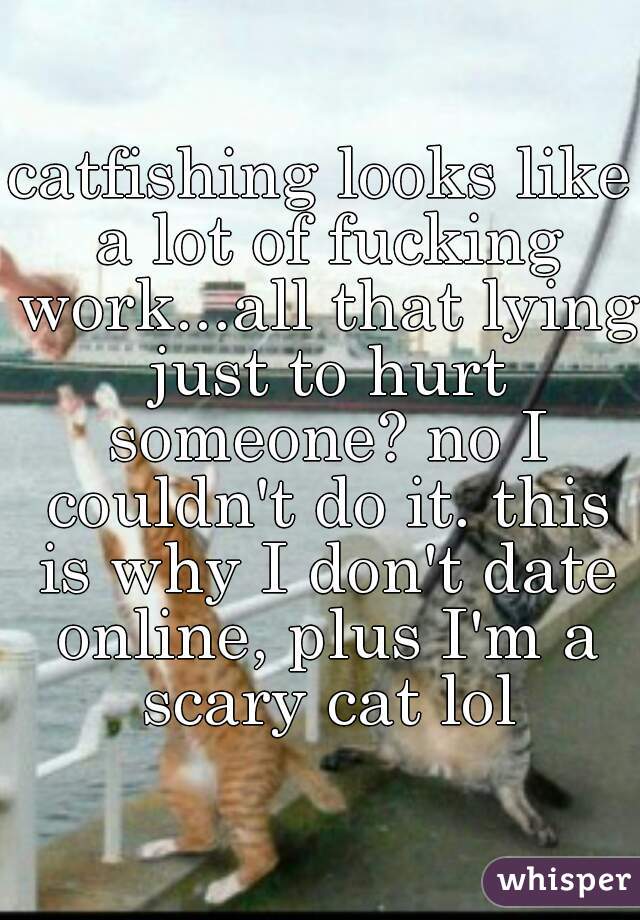 catfishing looks like a lot of fucking work...all that lying just to hurt someone? no I couldn't do it. this is why I don't date online, plus I'm a scary cat lol