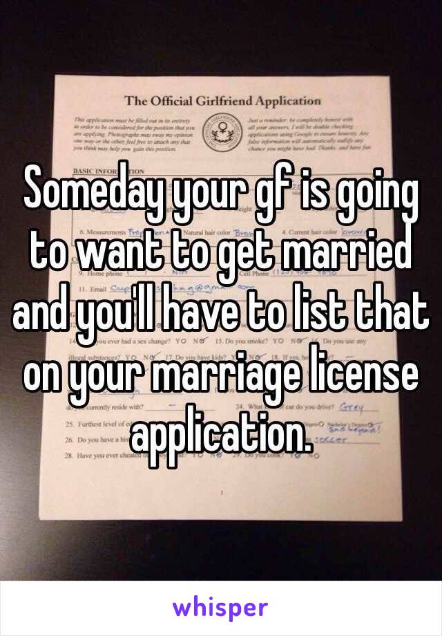 Someday your gf is going to want to get married and you'll have to list that on your marriage license application.