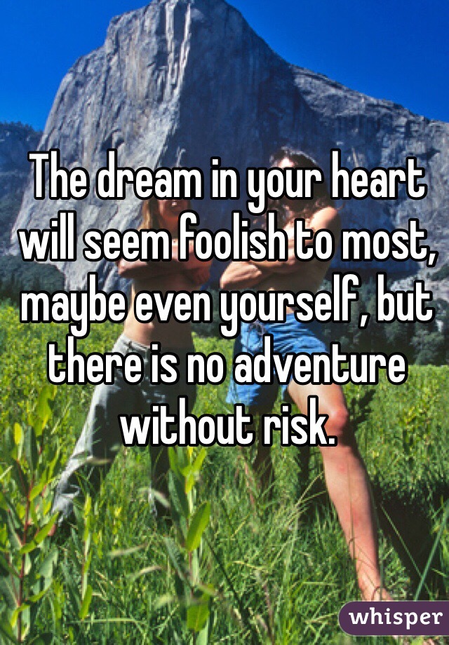The dream in your heart will seem foolish to most, maybe even yourself, but there is no adventure without risk. 