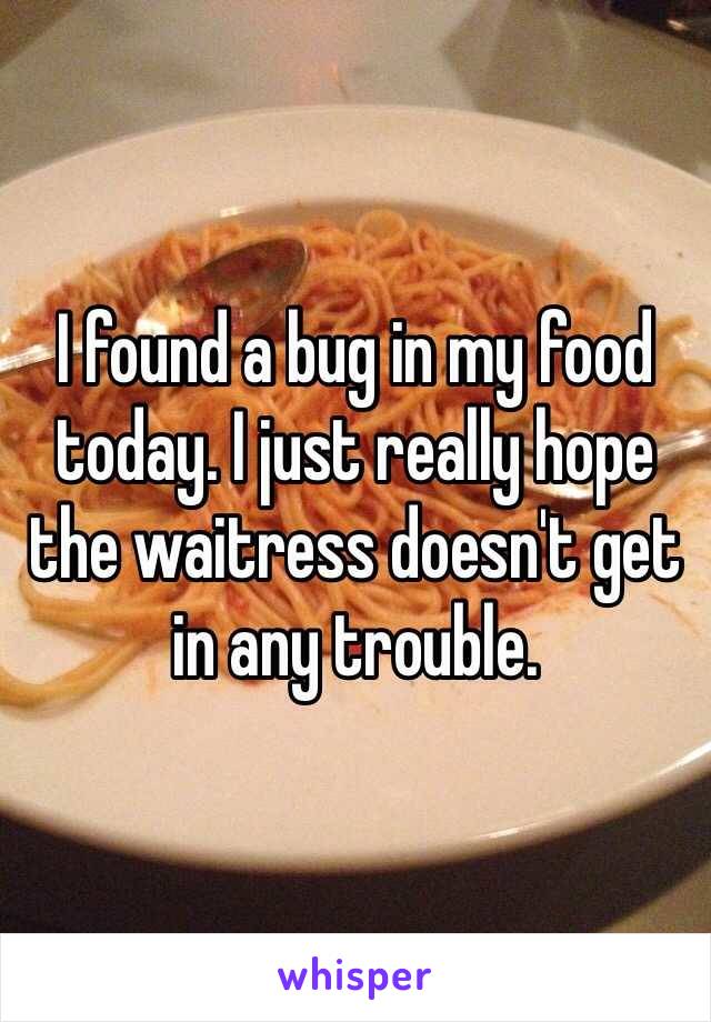 I found a bug in my food today. I just really hope the waitress doesn't get in any trouble.