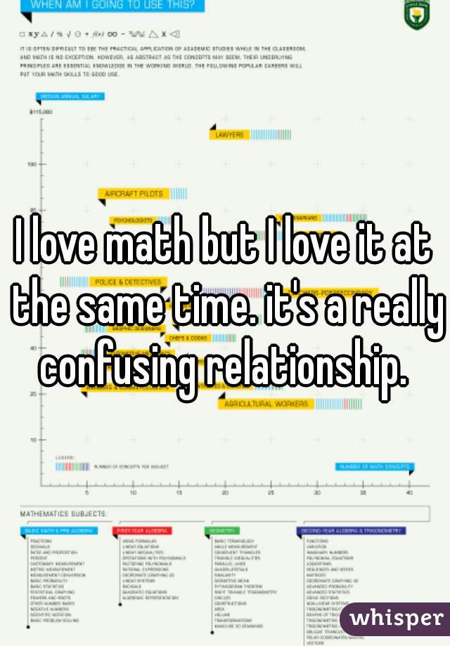 I love math but I love it at the same time. it's a really confusing relationship. 
