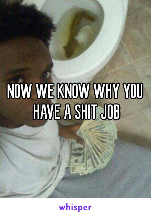 NOW WE KNOW WHY YOU HAVE A SHIT JOB