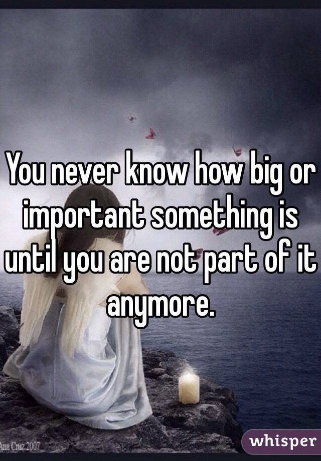 You never know how big or important something is until you are not part of it anymore.