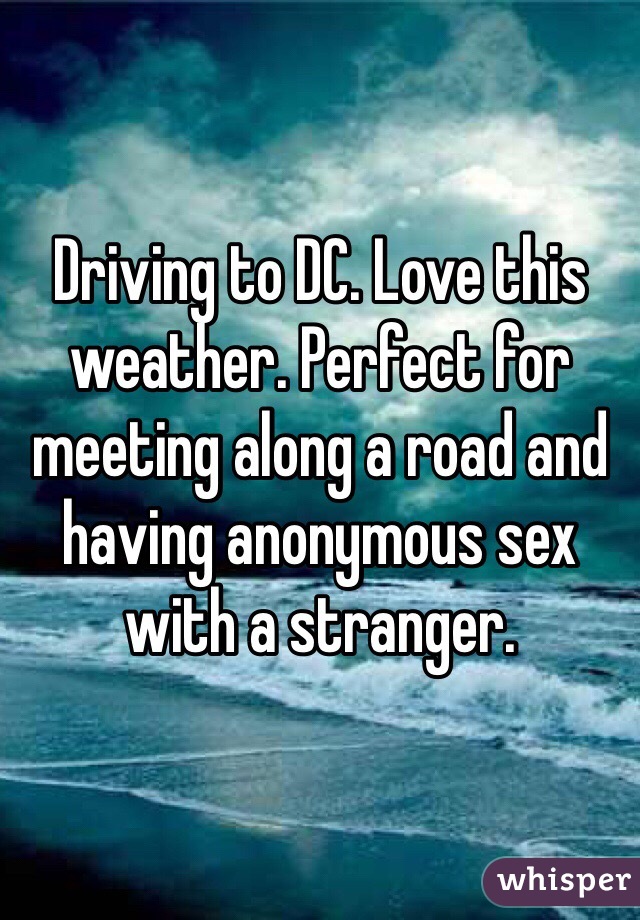 Driving to DC. Love this weather. Perfect for meeting along a road and having anonymous sex with a stranger. 