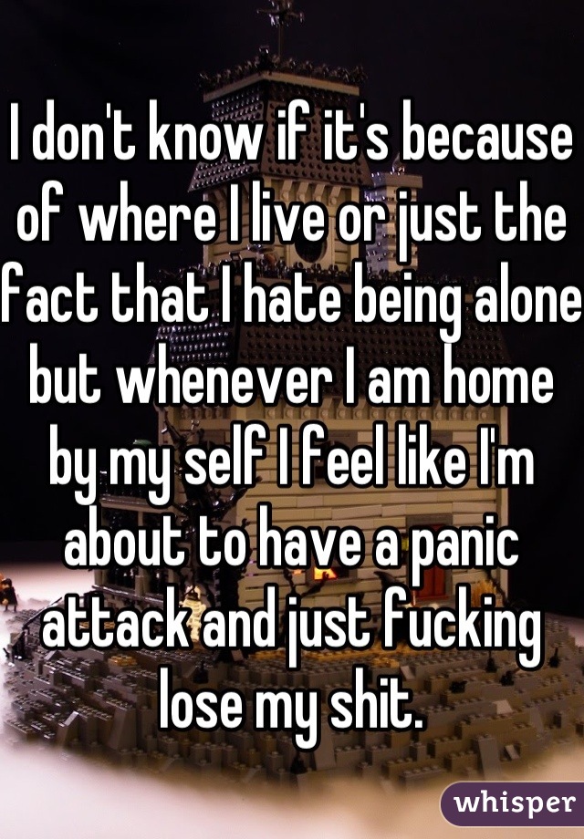 I don't know if it's because of where I live or just the fact that I hate being alone but whenever I am home by my self I feel like I'm about to have a panic attack and just fucking lose my shit.