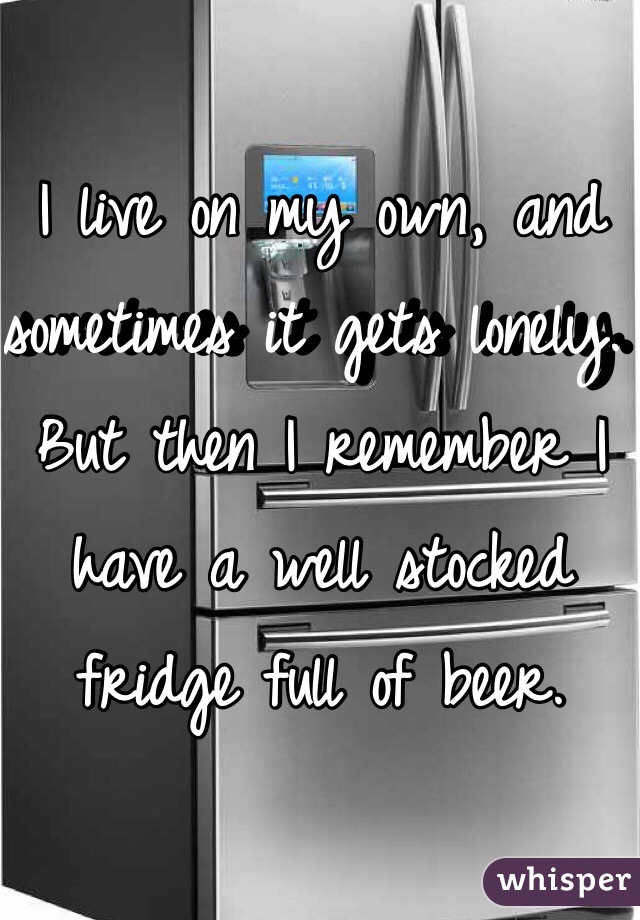 I live on my own, and sometimes it gets lonely. But then I remember I have a well stocked fridge full of beer.