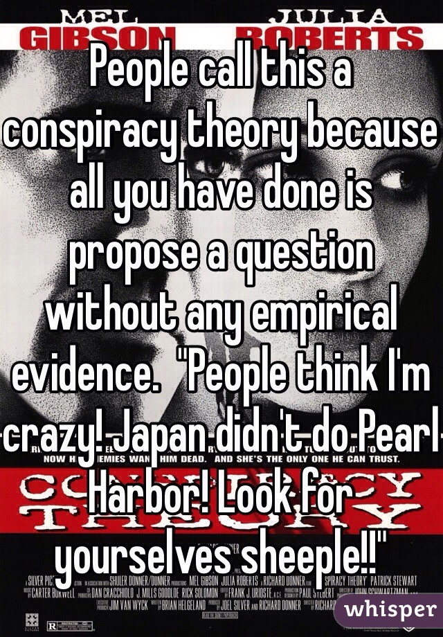 People call this a conspiracy theory because all you have done is propose a question without any empirical evidence.  "People think I'm crazy! Japan didn't do Pearl Harbor! Look for yourselves sheeple!!"