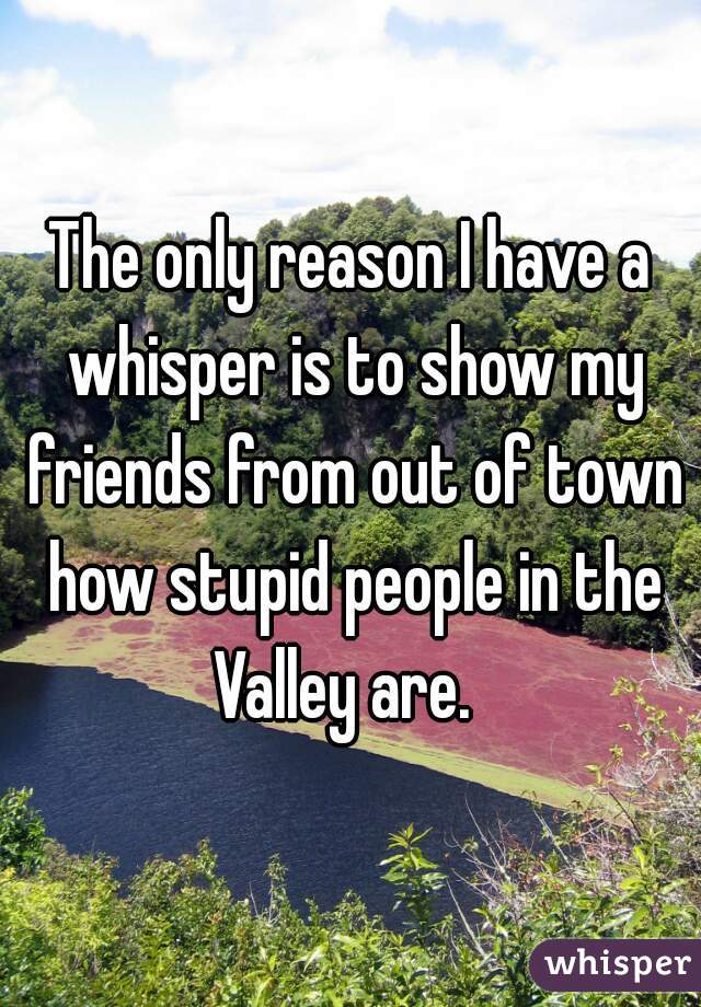 The only reason I have a whisper is to show my friends from out of town how stupid people in the Valley are.  