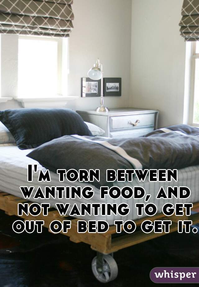 I'm torn between wanting food, and not wanting to get out of bed to get it.