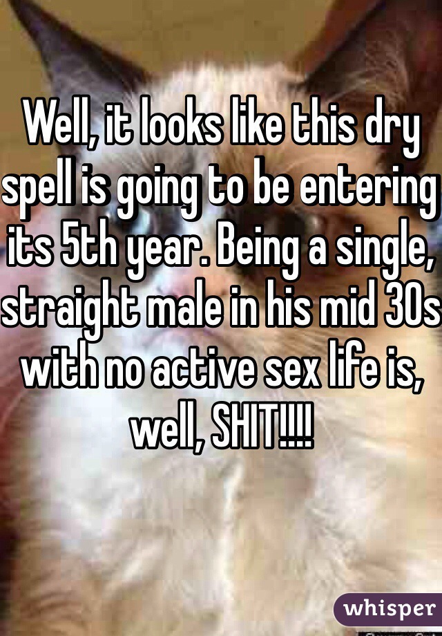 Well, it looks like this dry spell is going to be entering its 5th year. Being a single, straight male in his mid 30s with no active sex life is, well, SHIT!!!!