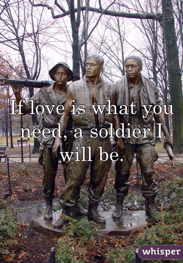 If love is what you need, a soldier I will be.