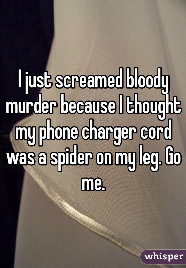 I just screamed bloody murder because I thought my phone charger cord was a spider on my leg. Go me.