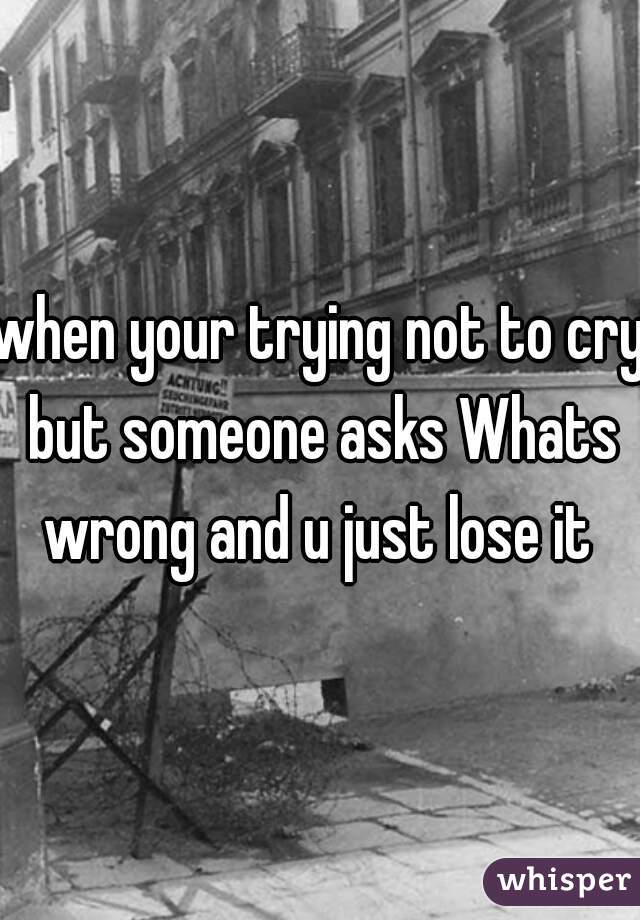 when your trying not to cry but someone asks Whats wrong and u just lose it 