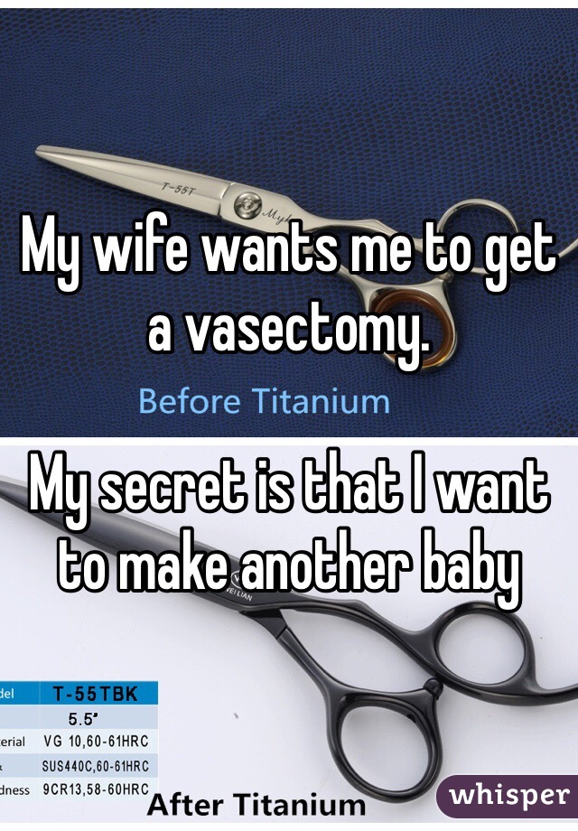 My wife wants me to get a vasectomy.

My secret is that I want to make another baby