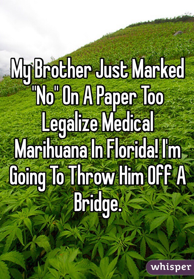 My Brother Just Marked "No" On A Paper Too Legalize Medical Marihuana In Florida! I'm Going To Throw Him Off A Bridge.