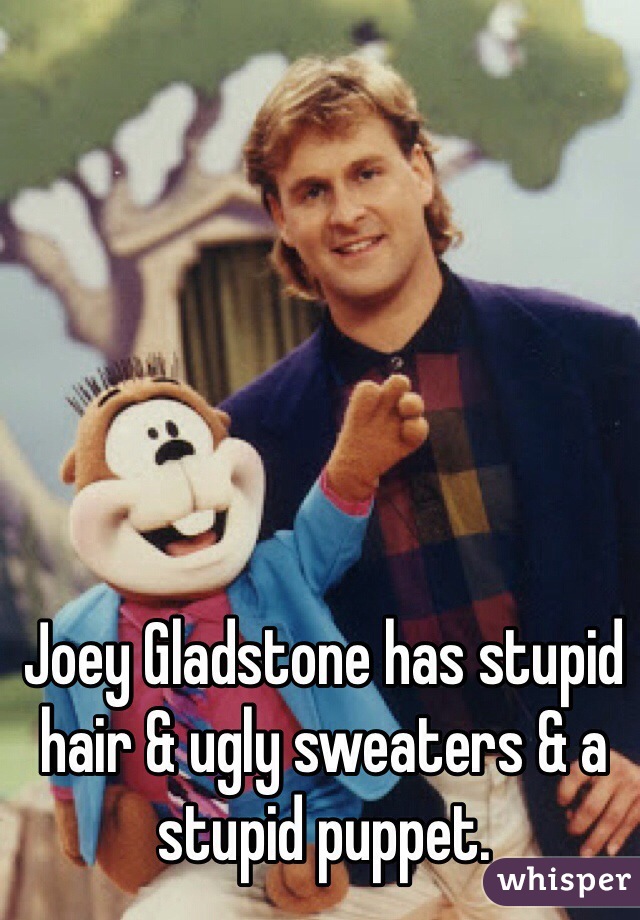 Joey Gladstone has stupid hair & ugly sweaters & a stupid puppet. 