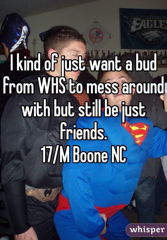 I kind of just want a bud from WHS to mess around with but still be just friends.
17/M Boone NC 