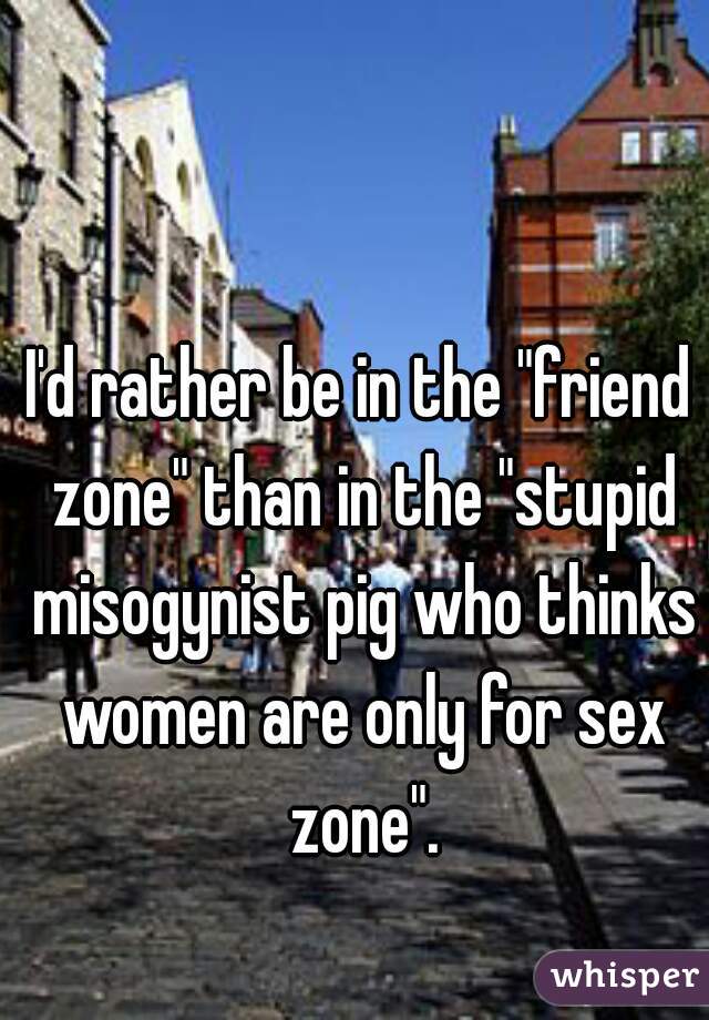 I'd rather be in the "friend zone" than in the "stupid misogynist pig who thinks women are only for sex zone".