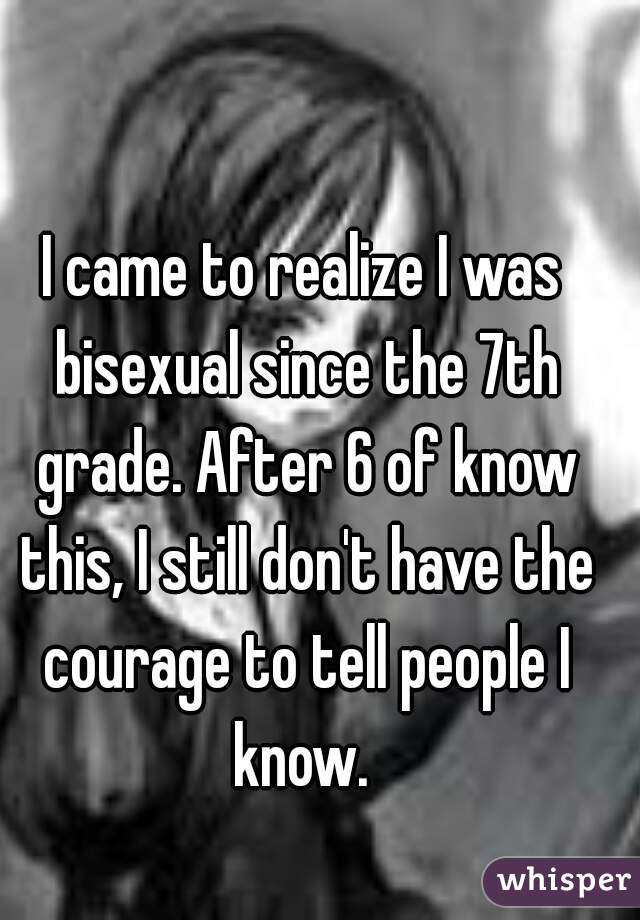 I came to realize I was bisexual since the 7th grade. After 6 of know this, I still don't have the courage to tell people I know. 