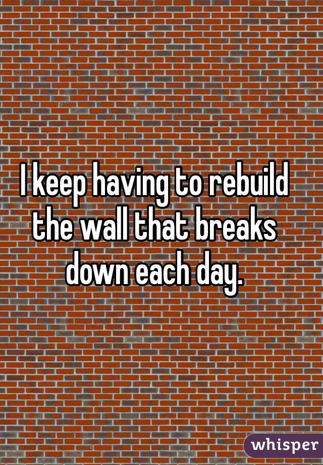 I keep having to rebuild the wall that breaks down each day.