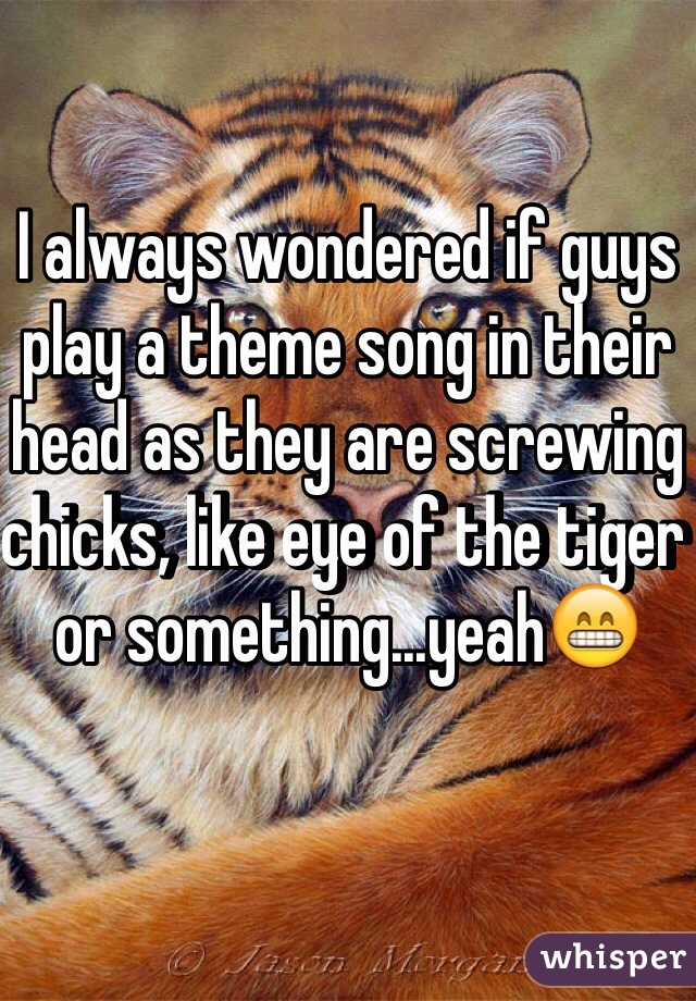 I always wondered if guys play a theme song in their head as they are screwing chicks, like eye of the tiger or something...yeah😁