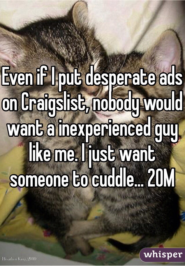 Even if I put desperate ads on Craigslist, nobody would want a inexperienced guy like me. I just want someone to cuddle... 20M