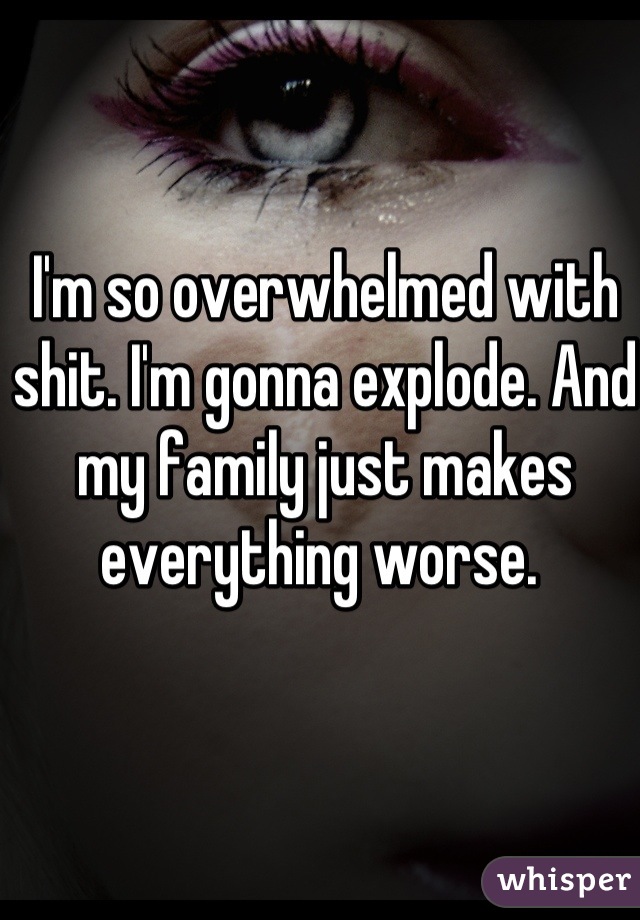 I'm so overwhelmed with shit. I'm gonna explode. And my family just makes everything worse. 