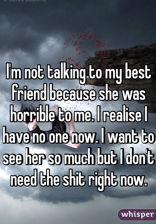 I'm not talking to my best friend because she was horrible to me. I realise I have no one now. I want to see her so much but I don't need the shit right now.