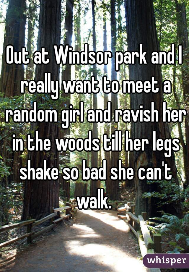 Out at Windsor park and I really want to meet a random girl and ravish her in the woods till her legs shake so bad she can't walk. 