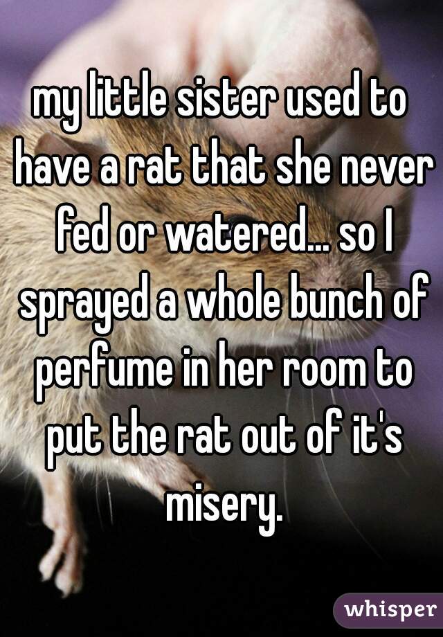 my little sister used to have a rat that she never fed or watered... so I sprayed a whole bunch of perfume in her room to put the rat out of it's misery.