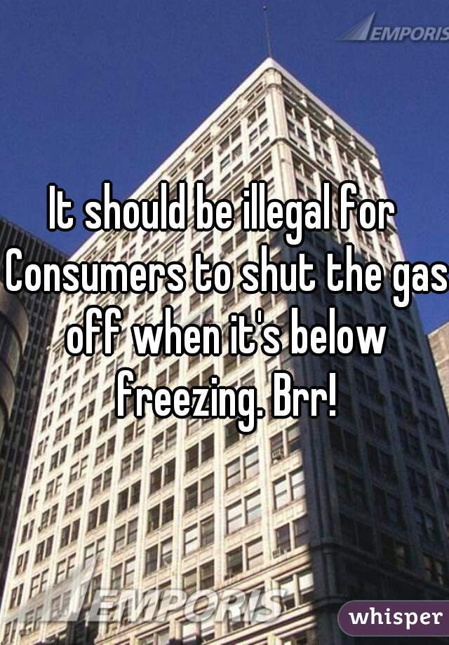 It should be illegal for Consumers to shut the gas off when it's below freezing. Brr!