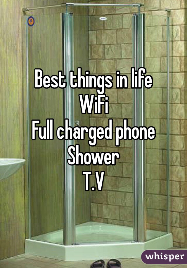 Best things in life 
WiFi
Full charged phone
Shower
T.V